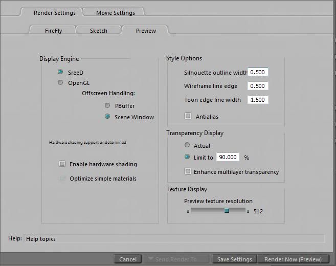 Preview Render Settings