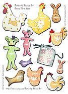 Animal Farm Chickens Pigs Collage Sheet