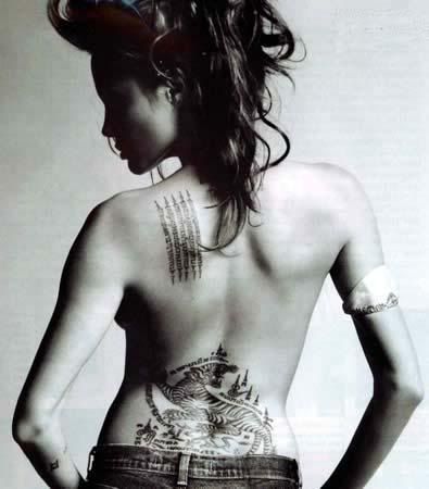angelina jolie tattoos back. Angelina Jolie Tattoos Wanted